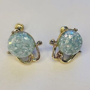 Vintage Light Blue Opalescent Confetti Screw~on Earrings